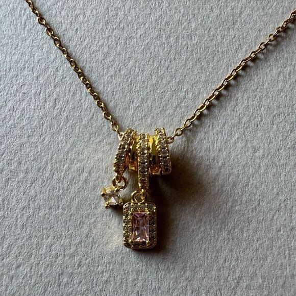 Elegant Pink Pendant Necklace M511 - Picture 4 of 5